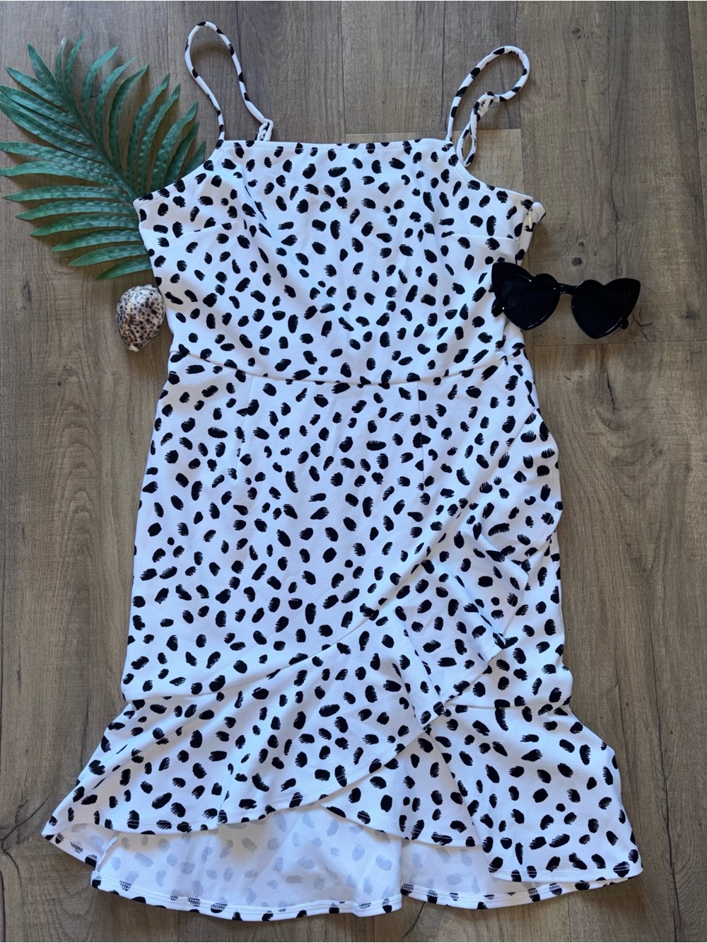 Bar III Black & White Spotted Ruffle Hem Dress
